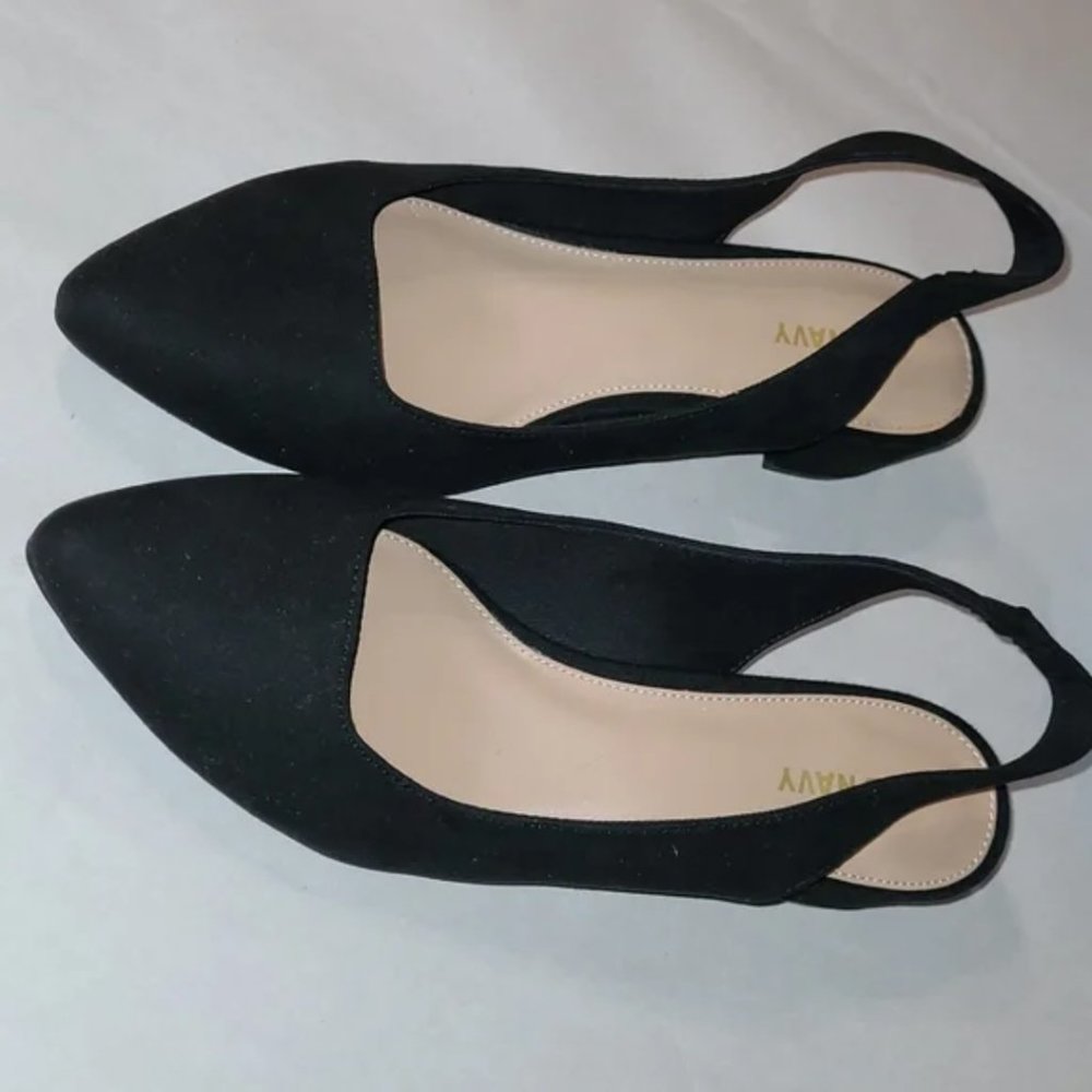 Old Navy black Size 7 ultra-suede sling back Block low heel pumps NEW - Picture 2 of 9
